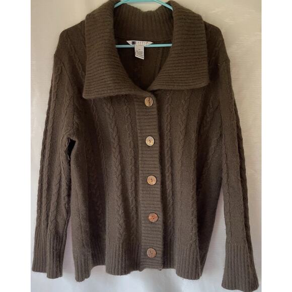 Carole Little Women’s Brown Cardigan 2X Angora Lambs Wool Cable Knit 2XL - Picture 1 of 6